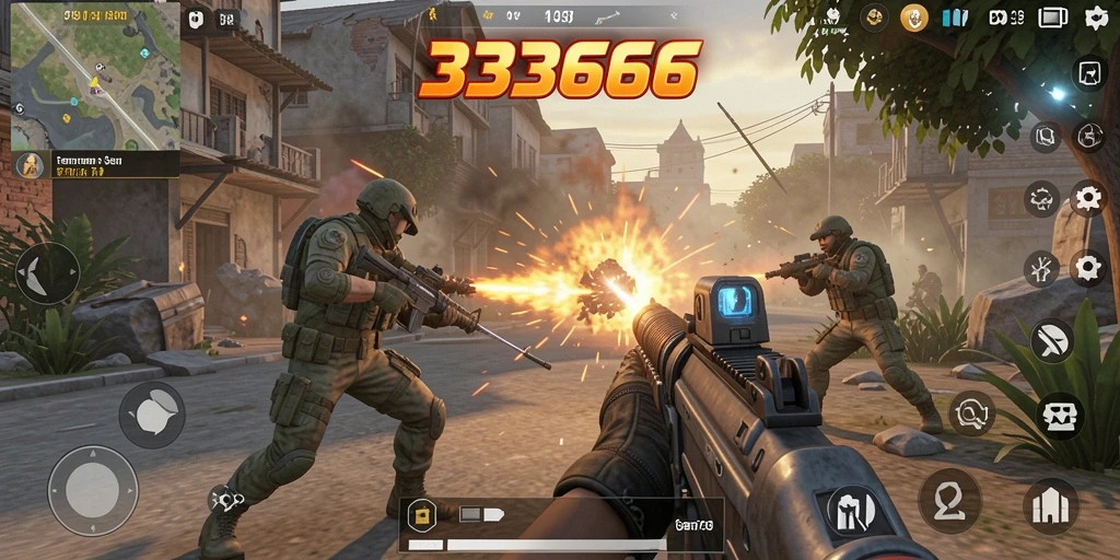 Tampilan gameplay seru di 333666 dengan pertempuran TPS yang intens.