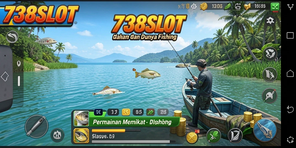 Tampilan gameplay 738SLOT yang menampilkan aksi memancing seru.