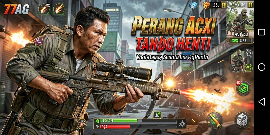 Tampilan gameplay intens di 77AG menunjukkan aksi seru.