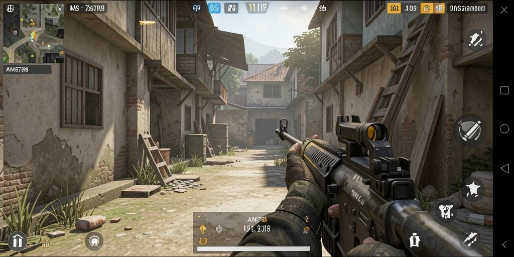 Tangkapan layar utama gameplay <strong>AMS789</strong> yang menampilkan aksi tembak-menembak yang mendebarkan.