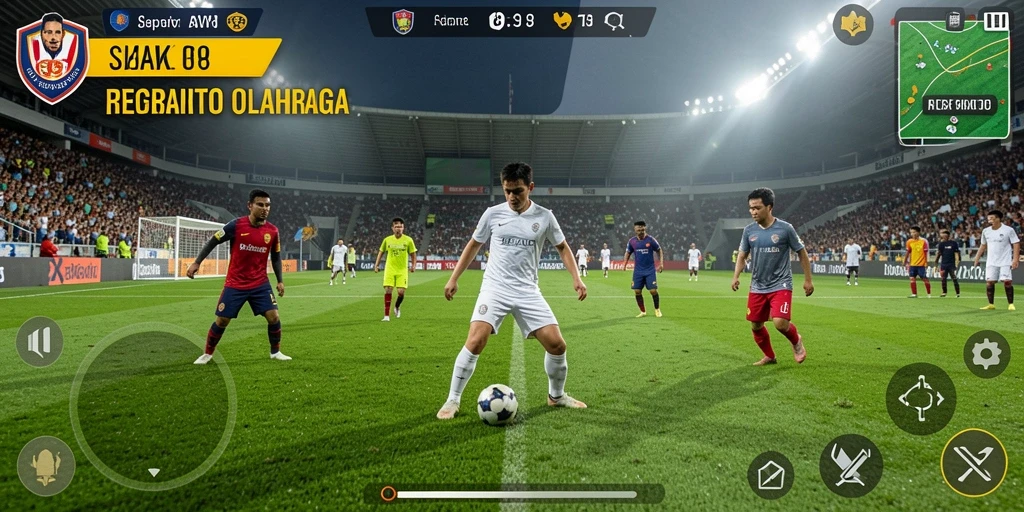 Screenshot dari <strong>AW8</strong> yang menunjukkan aksi seru di lapangan sepak bola.