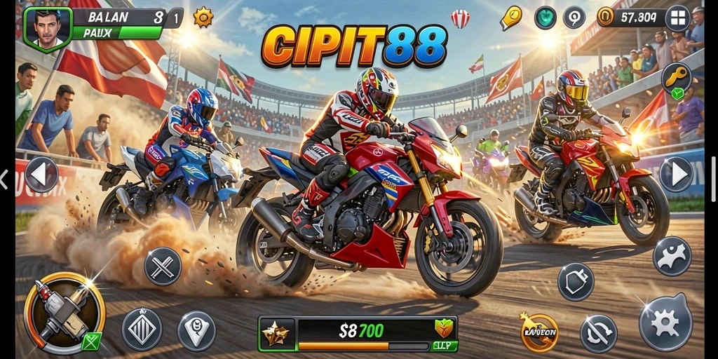 Tampilan gameplay seru dari balapan motor di CIPIT88.