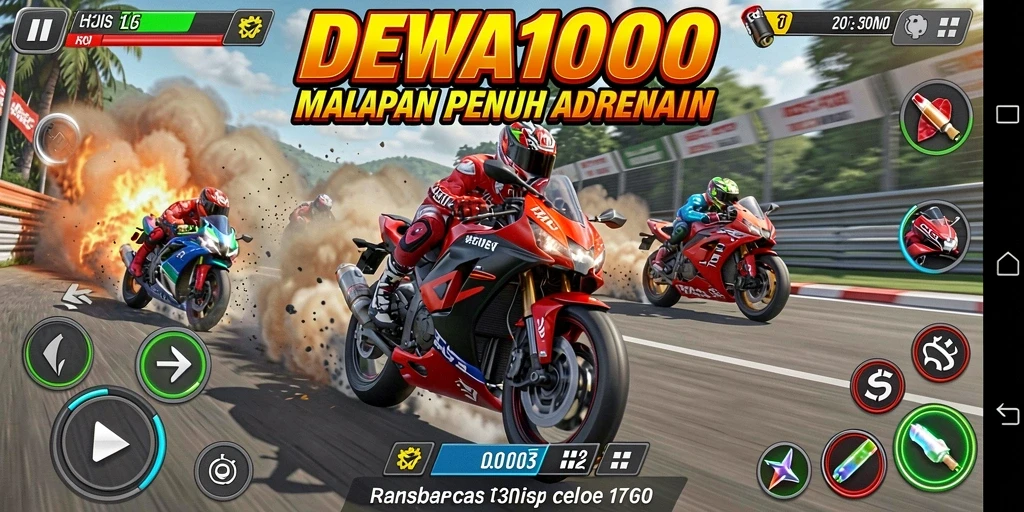 Tampilan gameplay DEWA1000 dengan aksi balapan motor yang mendebarkan.