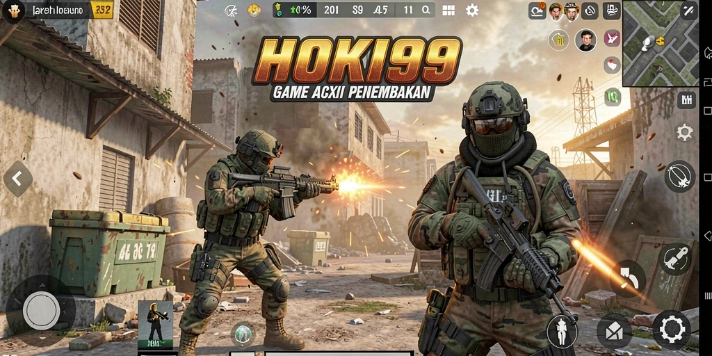 Tampilan gameplay HOKI99 dengan aksi tembak-menembak yang intens dan karakter unik.