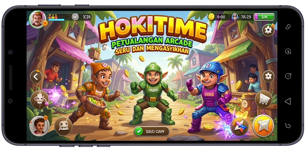 Tampilan gameplay HOKITIME yang penuh warna dan seru.