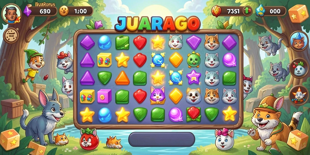 Screenshot gameplay JUARAGO dengan tampilan level menantang Match-3.