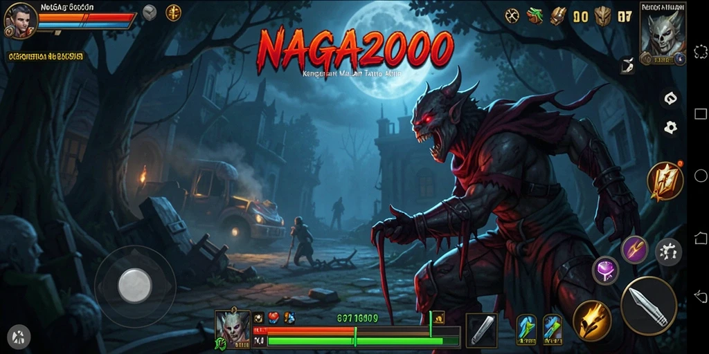 Screenshot gameplay menegangkan dari NAGA2000 yang menunjukkan suasana horor.