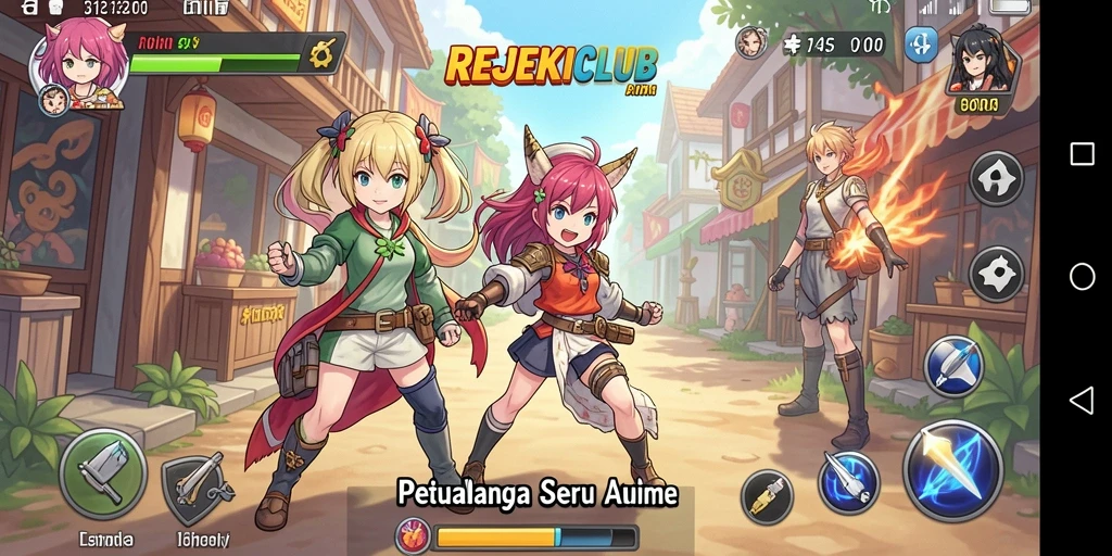 Tampilan gameplay seru di REJEKICLUB yang menampilkan pertarungan karakter anime.