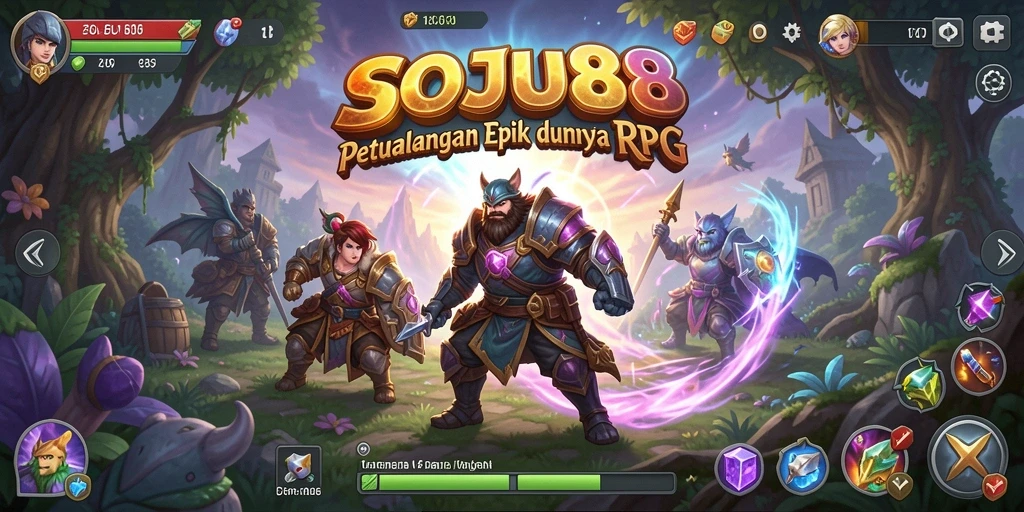 Screenshot utama SOJU88 menampilkan aksi seru dalam gameplay RPG.
