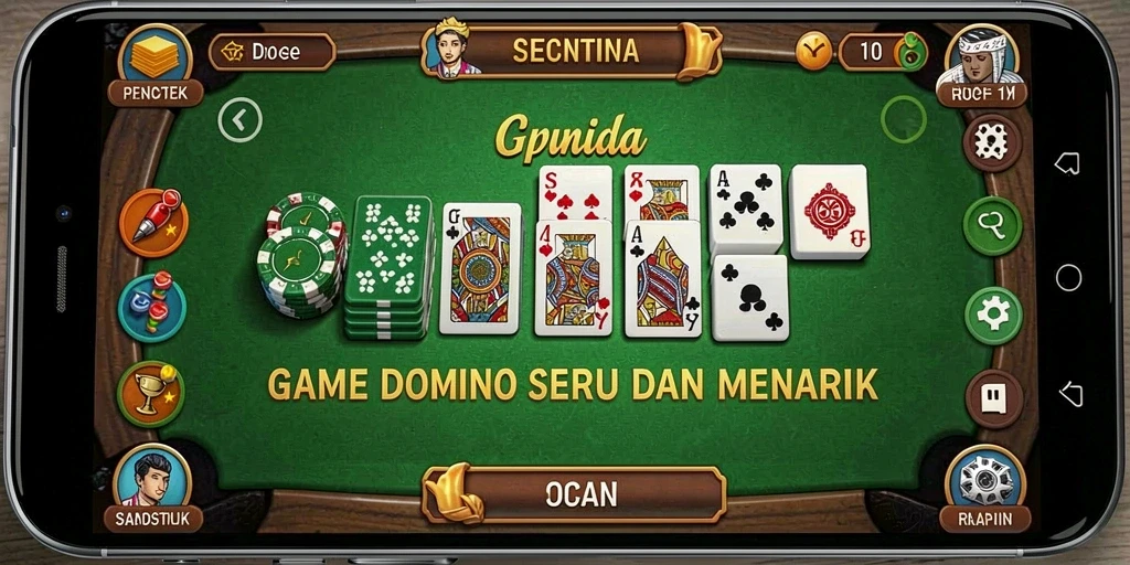 Screenshot utama V21 menampilkan gameplay Domino yang seru dan interaktif.